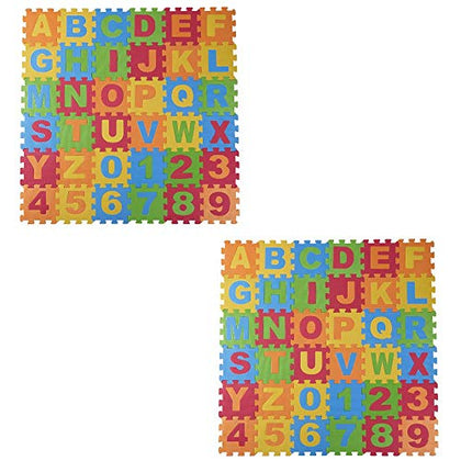 DIMPLE Kids Foam Play Mat (72 Pieces Total) 6.25 x 6.25 Inches Interlocking Alphabet and Numbers Floor Puzzle Colorful EVA Tiles Girls, Boys Soft, Reusable, Easy to Clean (2 Pack of 36)
