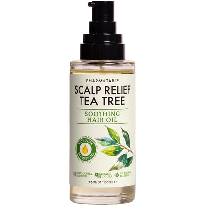PHARM TO TABLE Scalp Relief Tea Tree Hair Oil for Itchy Scalp Relief - Infused With Pure Tea Tree Oil, Mint, Vitamin E and Jojoba Oil, 100ml