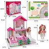HCFJEH Dollhouse Play House for Girl, Doll House with Lights & Two Dolls & Furniture Accessories, Toddler DIY Princess House Playhouse Pretend Set Toy, Birthday Gift for 3 4 5 6 7 Year Old (3 Room)