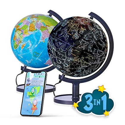 SJSMARTGLOBE Globe for Kids Learning - Interactive Learning with LED Constellations | DIY Assembly | USB Included | US-Patented STEM Education | 10