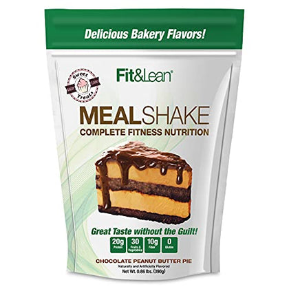 Fit & Lean Meal Shake Meal Replacement with Protein, Fiber, Probiotics and Organic Fruits & Vegetables, Chocolate Peanut Butter Pie, 1lb, 10 Servings