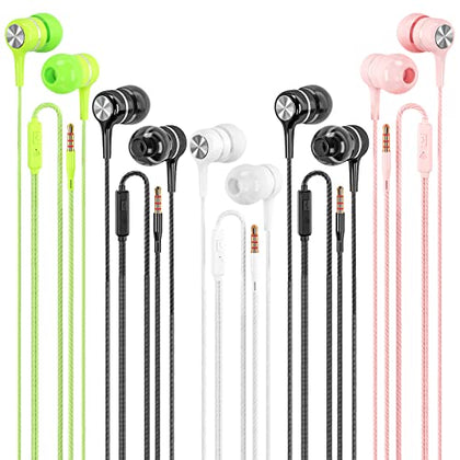 LWZCAM Wired Earbuds with Microphone 5 Pack, in-Ear Headphones with Heavy Bass, High Sound Quality Earphones Compatible with iPad, Laptop, MP3, Android Smartphones, Fits All 3.5mm Jack Device
