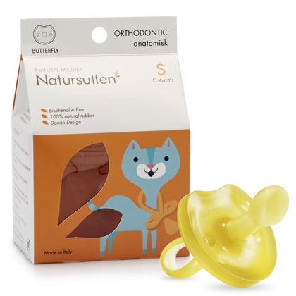 Natursutten Pacifiers 0-6 Months - 1-Pack Butterfly Shield Orthodontic Nipple Natural Rubber Safe & Soft BPA-Free Pacifiers for Breastfeeding Babies - Newborn Pacifiers Made in Italy