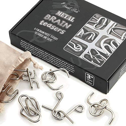 Metal Brain Teaser Puzzles 6 Pcs Set for Kids Teens and Adults, Mind Puzzle Games for IQ Test, Chinese Wire Unlock Logic Toys for Party Favors, Classroom Prizes, Stocking Stuffers