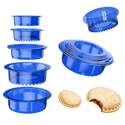 YUMKT 5 Pcs Sandwich Cutter and Sealer for Kids, Cool Round Sandwich Cutters for Breakfast, Cute Peanut Butter and Jelly Sandwiches Pie Cutter Bento Accessories (Blue)