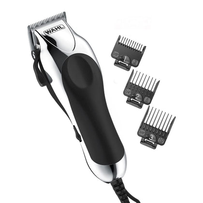 Wahl USA Chrome Pro Corded Clipper Complete Haircutting Kit for Men - Powerful Total Hair Clipping, Beard Trimming, & Grooming - Model 79524-2501