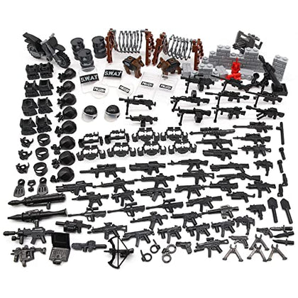 Feleph Swat Weapons Toys, Military Police Bricks Accessories for Policeman Figures, Army Team WW2 Gear Pack Building Blocks for Boys
