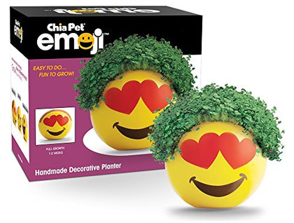 Chia Pet Emoji-Heart Eyes Decorative Pottery Planter, Easy to Do and Fun to Grow, Novelty Gift, Perfect for Any Occasion, Yellow