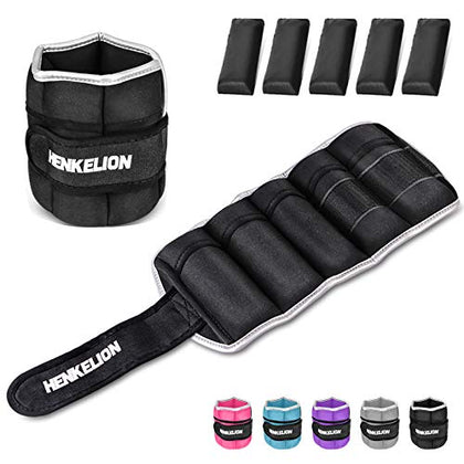 Henkelion 1 Pair 6 Lbs Adjustable Ankle Weights For Women Men Kids, Strength Training Wrist Weights Ankle Weights Set For Gym, Fitness Workout, Running, Lifting Exercise Leg Weights - each 3 Lbs Black