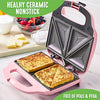 GreenLife Pro Electric Panini Press Grill and Sandwich Maker, French Toast Breakfast Sandwich and Waffle's, Healthy Ceramic Nonstick Plates,Easy Indicator Light, PFAS-Free, Pink