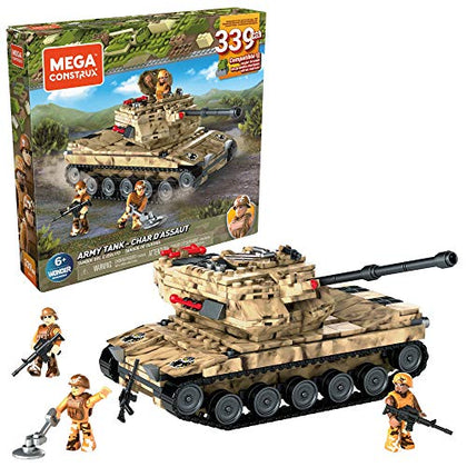 Mega Construx Army Tank Construction Set with Character Figures, Building Toys for Kids (339 Pieces), includes Toy figure or playset
