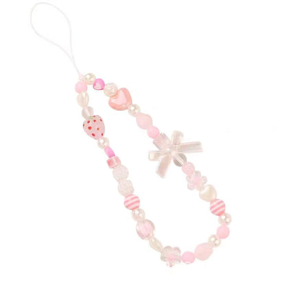 Showkanbay Phone Charms Strap,Pink Cute, Aesthetic Love Phone Chain Girl, Pearl Beaded Phone Lanyard Jewelry(strawberry)