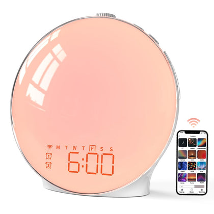 MOMILLA Sunrise Alarm Clock, Smart Wake-up Light Compatible with Alexa, Dual Alarms with FM Radio, Snooze Function for Heavy Sleepers, Adults&Kids