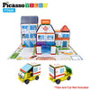 PicassoTiles 80pc School, Hospital, Police Station 3-in-1 Theme Magnet Self Adhesive Backing Stick-On Puzzle Graphic Kit and Overlay Maps for Magnetic Building Blocks STEM Learning Construction Toy