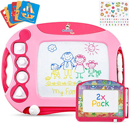 Chuchik Magnetic Drawing Board for Kids and Toddlers. Large 15.7 Inch Doodle Writing Pad Comes with a 4-Color Travel Size Doodle Sketch Board for 1-4 Year Old Girls (Pink)