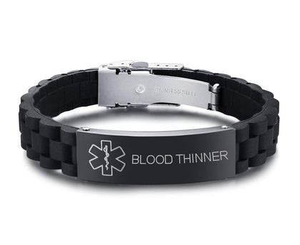 XUANPAI Blood THINNER Medical Bracelets for Mens Womens Sport Emergency Adjustable Silicone Medical Alert ID Bangle