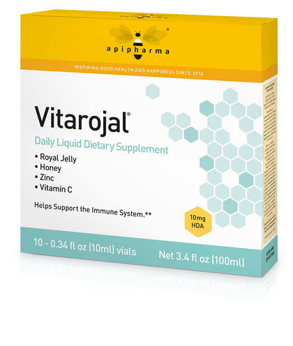Apipharma Vitarojal Royal Jelly - Immunity Boosting Daily Liquid Dietary Supplement - with Honey, Vitamin C, Zinc - Helps Support Your Immune System, & Promotes Natural Energy and Wellness (10 Vials)