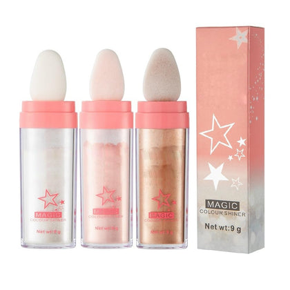 3 Color Glitter Powder Highlighter Makeup,Body Brightens the Natural Three-Dimensional Face Blusher Patting Glitter Powder Highlighter Makeup (01# 02#03#)