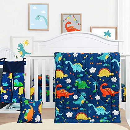 Cloele Crib Bedding Set for Boys - Microfiber 3 Piece Dinosaur Baby Bedding Set Soft Comforter Bed Set Includes Toddler Pillowcase Crib Sheet Baby Quilt - Nursery Bedding Set for Boys and Girls