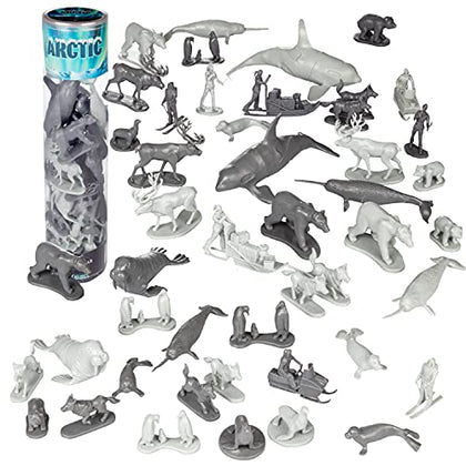 Arctic Animals Action Figure Playset - 48 Piece Cold Weather Winter Climate Adventure Toy Figures with Polar Bears, Foxes, Seals, Penguins & More - Great for Imaginative play, dioramas and RPG gaming