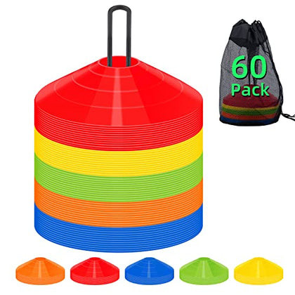 CLEAN PIONEER 60-Pack Agility Soccer Cones with Carry Bag and Holder for Training-Sports Cones,Football Cones for Drills Kids-Training Cones for Basketball,Agility Football Cones Set.