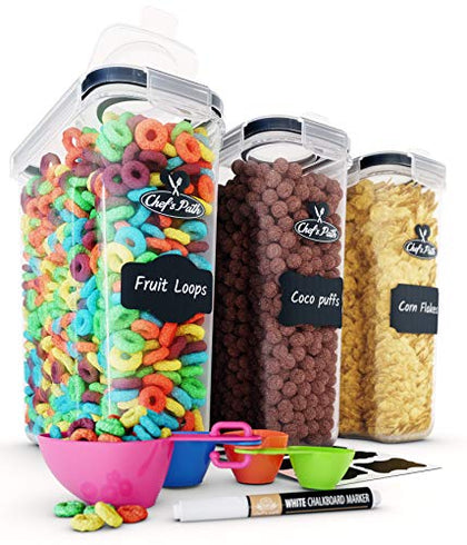 Chef's Path Cereal Containers Storage Set, Airtight Food Storage Containers, Kitchen & Pantry Organization, 8 Labels, Spoon Set & Pen, Great for Flour - BPA-Free Dispenser Keepers (135.2oz)