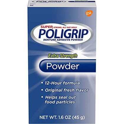 Super Poligrip Denture Adhesive Powder-1.6 oz ( Pack of 4)