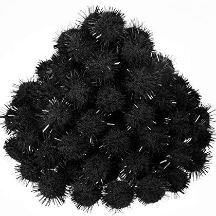 Shappy 500 Pieces Christmas Glitter Pompoms 1 Inch Fuzzy Pom Poms Arts Crafts Making Balls for Hobby Supplies Craft DIY Party Decoration (Black)