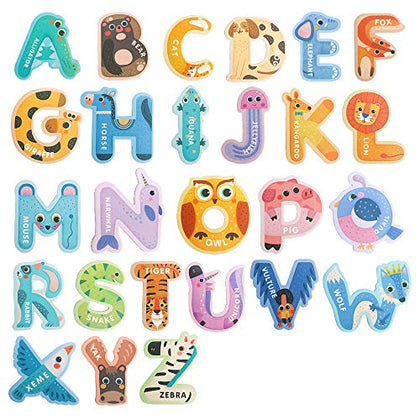USATDD Jumbo Magnetic Letters Colorful ABC Alphabet Animal Shape Toys Large Uppercase Refrigerator Fridge Magnets Preschool Educational Toy Set Learning Spelling Game for 3 4 5 Year Old Toddler Kids