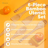 Riveira Bamboo Wooden Spoons for Cooking 6-Piece , Apartment Essentials Wood Spatula Spoon Nonstick Kitchen Utensil Set Premium Quality Housewarming Gifts for Everyday Use