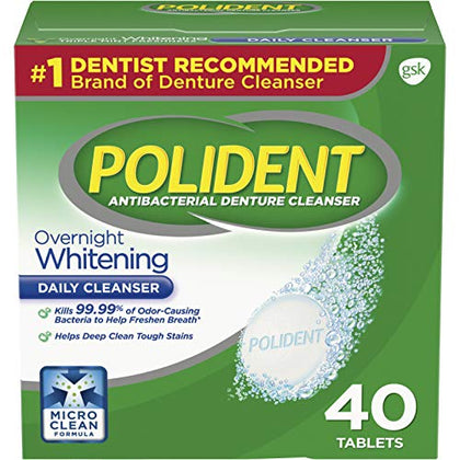 Polident Overnight Whitening Denture Cleanser Tablets - 40 Count