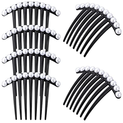 PAGOW 6Pcs Pearl Black Hair Side Combs, Elegant Hair Side Comb Clips Accessories Hair Tools Party Daily Gift for Women and Girls Decorative