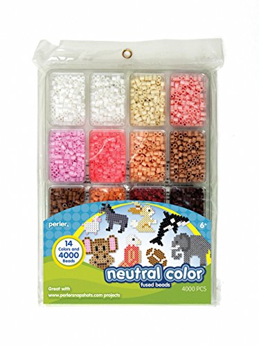 Perler Beads Neutral Colors Fuse Beads and Storage Tray For Kids Crafts, Small, 4000 pcs