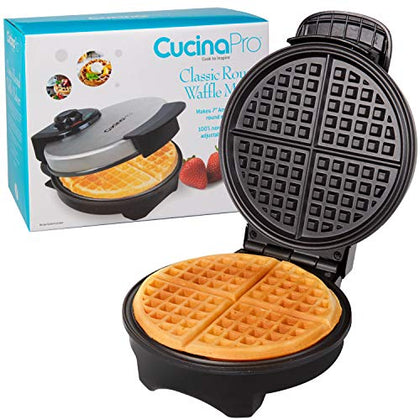 Waffle Maker by Cucina Pro - Non-Stick Waffler Iron with Adjustable Browning Control, Griddle Makes 7 Inch Thin, American Style Waffles for Breakfast, Great for Holiday Breakfast or Gift