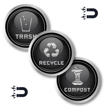 Recycle and Trash Logo Magnetic Sticker - Elegant Metal Look for Trash Cans, Containers - Flexible Rubber Material (Silver - Compost, XSmall)