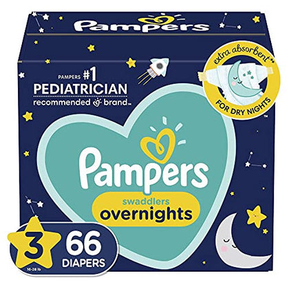 Pampers Swaddlers Overnights Diapers - Size 3, 66 Count, Disposable Baby Diapers, Night Time Skin Protection