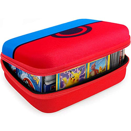 Comecase Trading Card Storage Case - Hard-Shell Carrying Holder Bag for PMTCG, Magic MTG, for SKYJO Card Game & More - Holds 400+ Cards - Great Gift for Boys & Girls - Red
