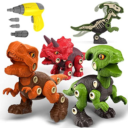Dinosaur Toys for 3 4 5 6 7 Year Old Boys, Take Apart Dinosaur Toys with Electric Dill for Kids, STEM Educational Construction Building Dinosaur Toys, Party Birthday Gifts for 3-7 Years Old Boys Girls