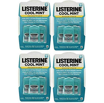 Listerine Cool Mint Pocketpacks Breath Strips 288 Ct. (Pack of 4)
