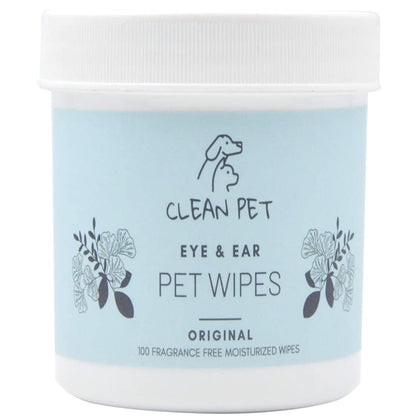Clean Pet Eye & Ear Pet Wipes - for Dogs Cats Puppies & Kitties - Cleans & Deodorizes - Treats Infections Inflammation & Itchiness - Removes Tear Stains - 100 Count - Scented & Unscented (Original)