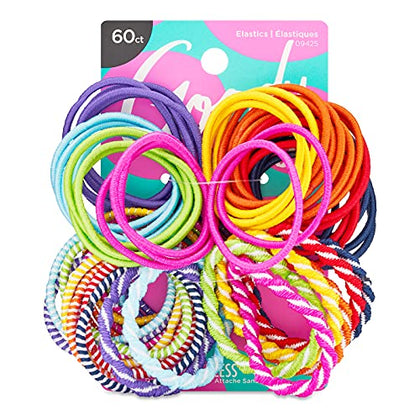 Goody Kids Ouchless Elastic Hair Ties - 2 Color Options Brights or Pastels - Perfect for Fine, Curly Hair and Sensitive Scalps - Pain Free Hair Accessories for Children, Girls and Boys, 60 Count