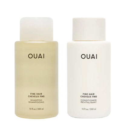 OUAI Fine Shampoo + Conditioner Set - Bring Fine Hair to the Next Level with Keratin & Biotin - Delivers Clean, Bouncy & Voluminous Hair - Free of Parabens, Sulfates & Phthalates - 10 fl oz Each