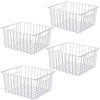 SANNO Freezer Baskets Pantry Storage Baskets Bins Farmhouse Organizer Storage Bins Organizer Bins with Built-in Handles for Cabinets, Pantry, Closets, Bedrooms - Set of 4 White