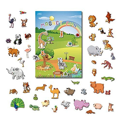 Magnetic Portable Playboard Cute Zoo Ainimal Magnets Create Scene for Todder Kids Perfect Preschool Learning Travel Toy (51 Pcs)