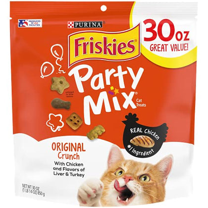 Purina Friskies Made in USA Facilities Cat Treats, Party Mix Original Crunch - 30 oz. Pouch