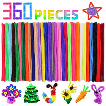 Pipe Cleaners Craft Chenille Stems, 360 Pieces 30 Assorted Colors for Crafting DIY Arts Projects Decorations, 6mm x 12inch Fuzzy Colored Chenille Stem Sticks Set Craft Supplies for Kids and Adults