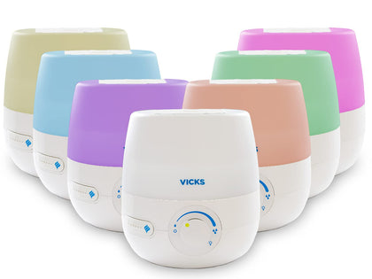 Vicks NaturalCare Cool Mist Ultrasonic Humidifier (VUL530), White, Small Room - Humidifier and Diffuser with Nighttime Light, Works with Vicks VapoPads