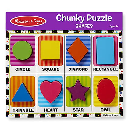 Melissa & Doug Shapes Wooden Chunky Puzzle (8 pcs) - Wooden Puzzles for Toddlers, Animal Puzzles For Kids Ages 2+ - FSC-Certified Materials