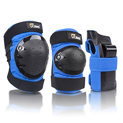 JBM international Adult / Child Knee Pads Elbow Pads Wrist Guards 3 In 1 Protective Gear Set, Blue, Adults