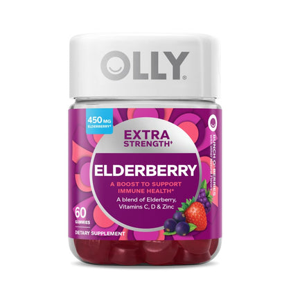 OLLY Extra Strength Elderberry Gummies, Immune Support, 450mg Elderberry, Vitamin C, D and Zinc, Berry - 60 Count